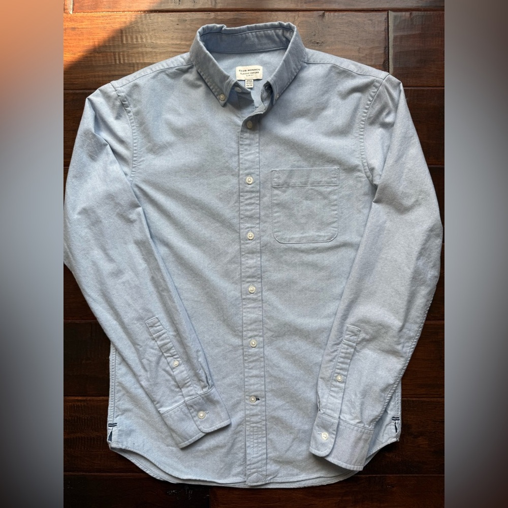 Club Monaco Slim Fit Classic Oxford Button Down Shirt in Light Blue Size XS